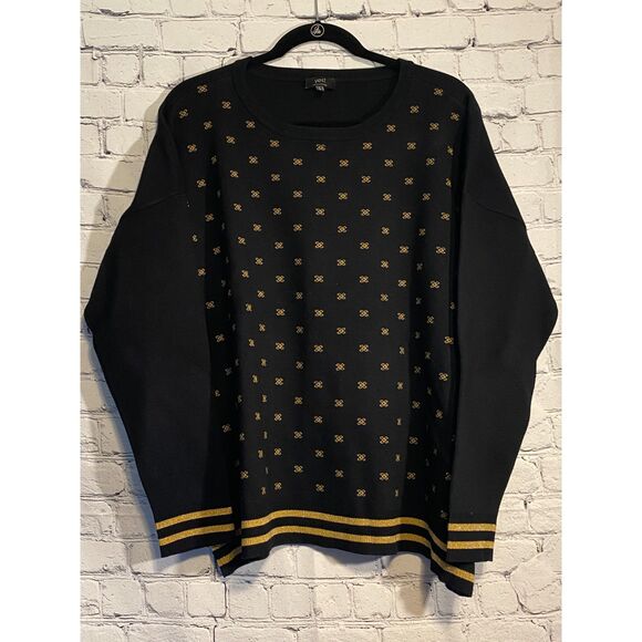 Yest Women's Sweater Size 14 Black with Gold Pattern Heavy Knit Crewneck - Picture 1 of 11